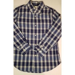 Crewcuts Blue & White Plaid Kids Long-Sleeve Button Down Shirt Size 6-7